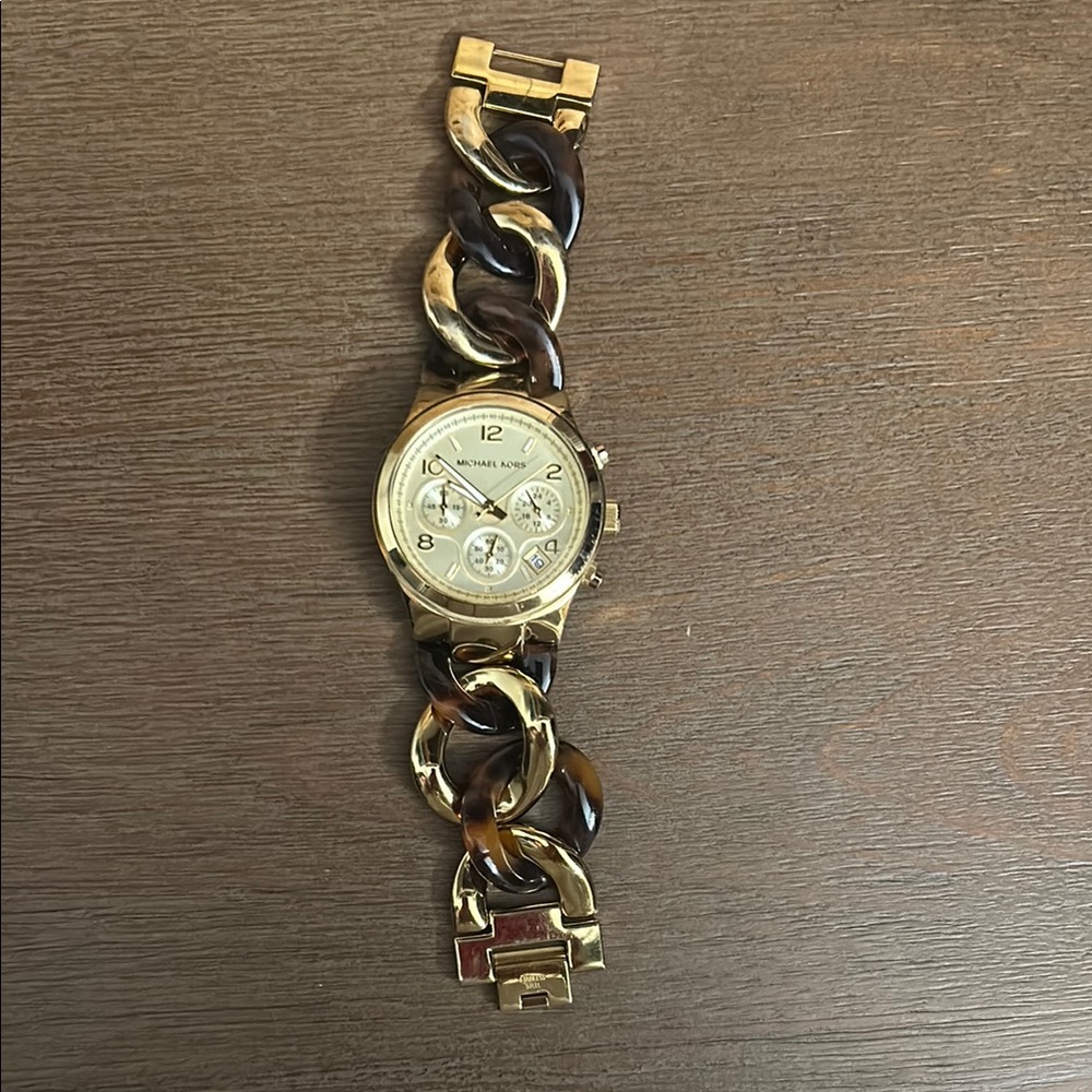 Michael Kors tortoise shell and gold link watch